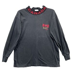 VTG Cityscape Banff Canada Shirt Men's Large Embroidered Mock Neck Gorpcore 90's